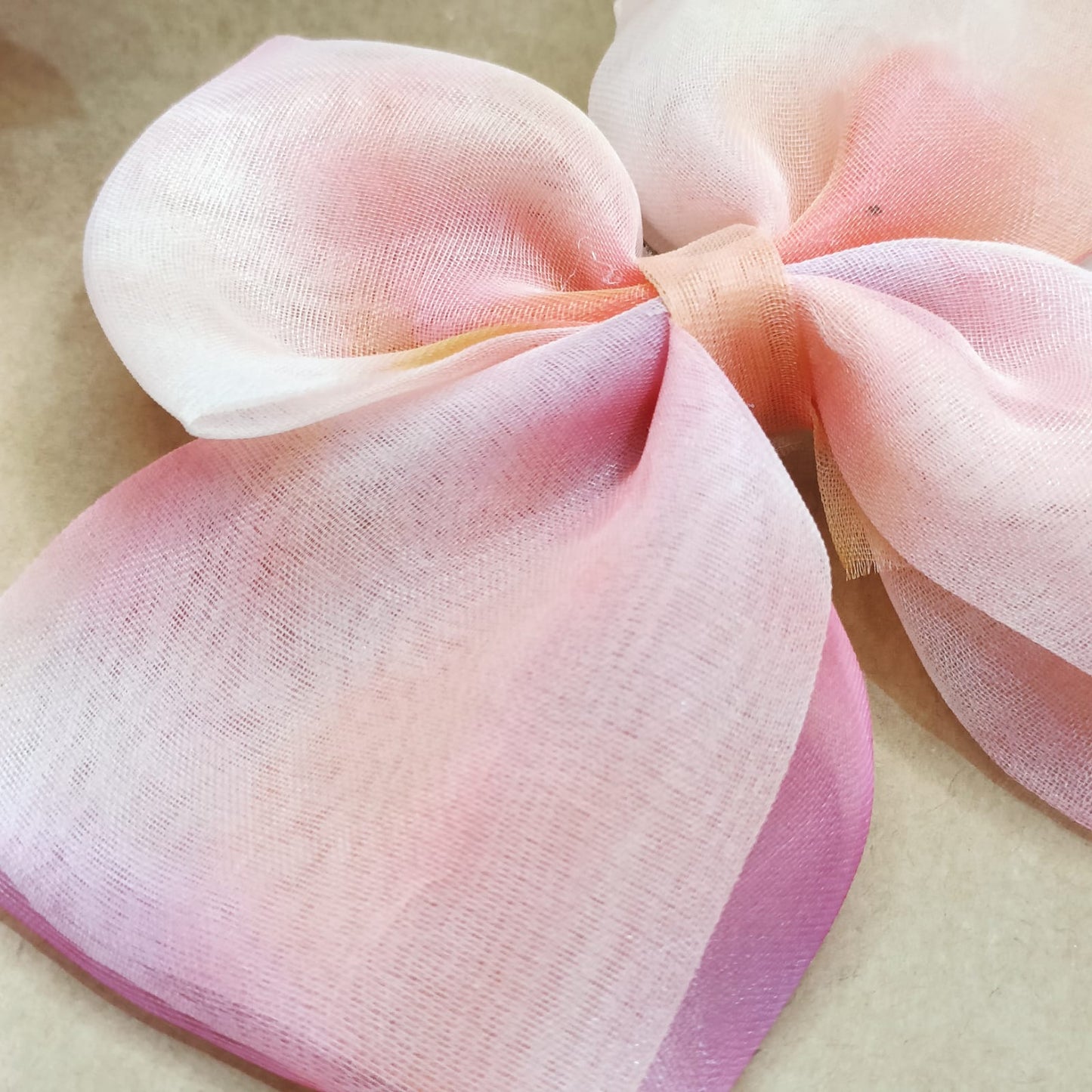 Printed Organza Hair Bow - Blush