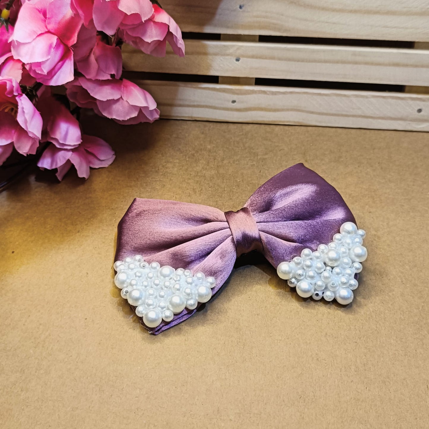 Satin Pearl Bow - Rose