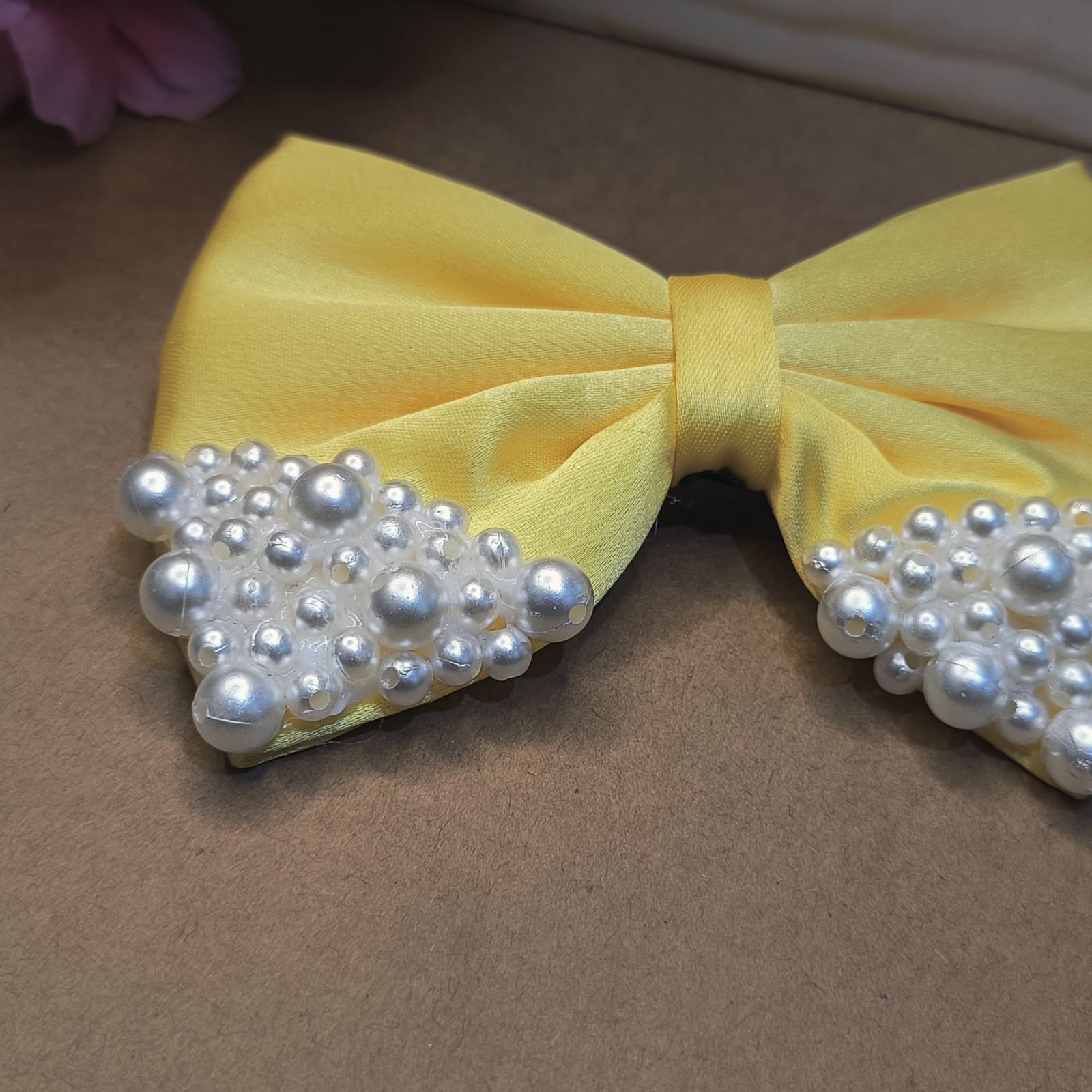 Pear Bow Satin Pearl Bow | Curly Sisters India | Hair Accessories