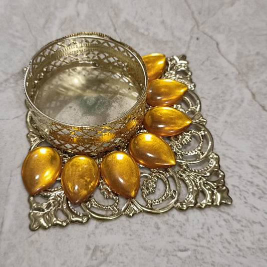 Fancy Metal Diya - Yellow - Set of 5 pcs