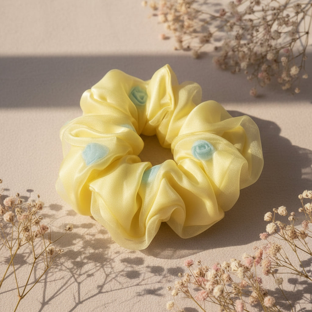 Yellow Rose Organza Scrunchie For Women & Girls  - 1pc