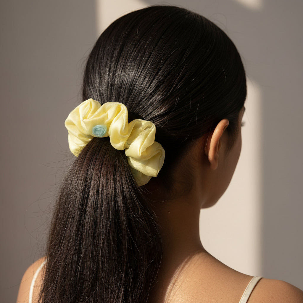 Yellow Rose Organza Scrunchie For Women & Girls  - 1pc