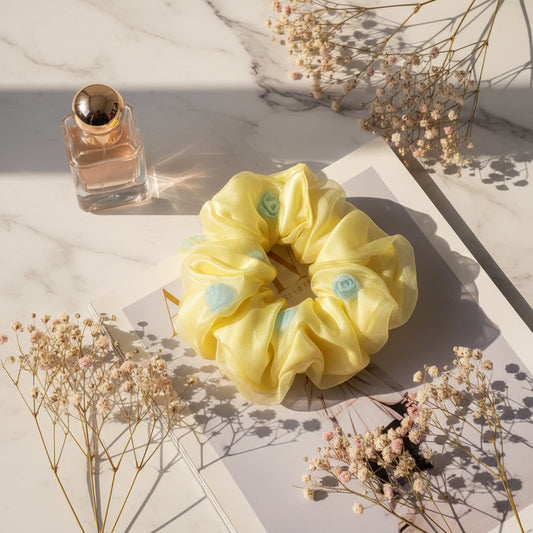 Yellow Rose Organza Scrunchie For Women & Girls  - 1pc