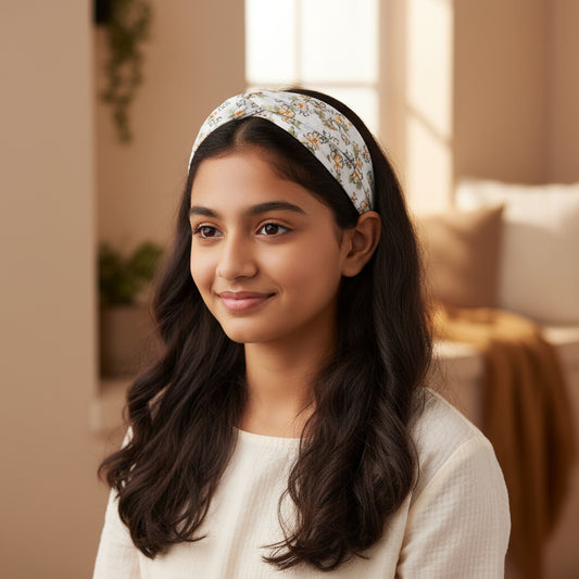 White Floral Print Hairband for Women & Girls - 1pc