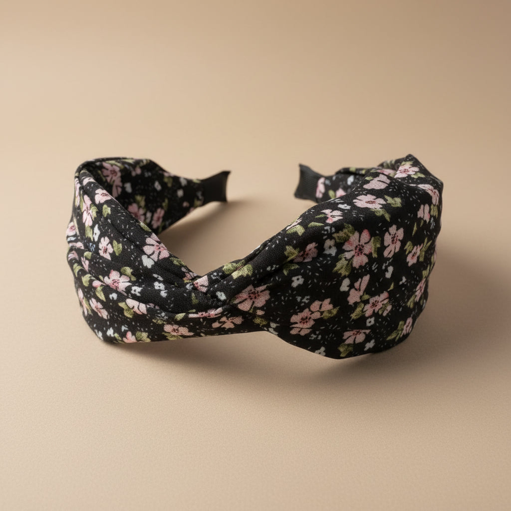 Black Floral Print Hairband for Women & Girls - 1pc