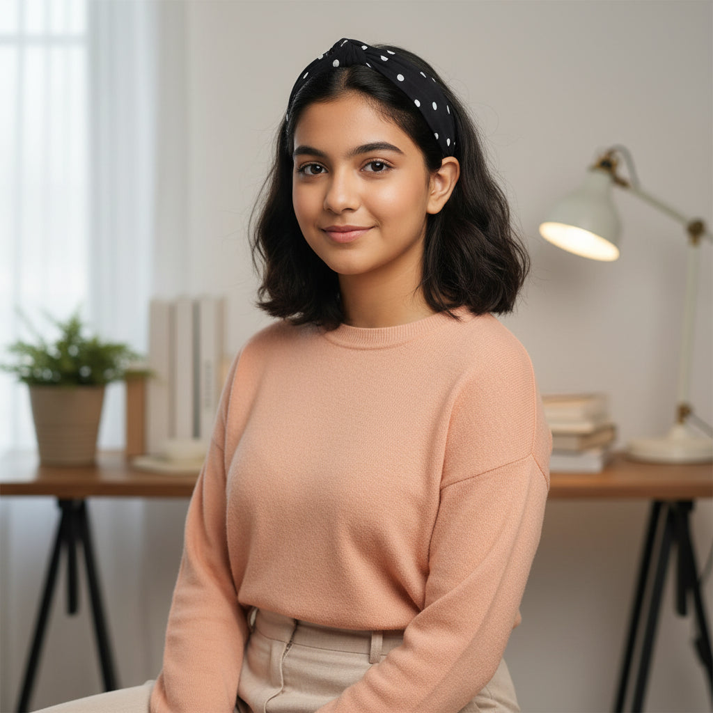 Black and White Polka Dots Hairband  - 1pc