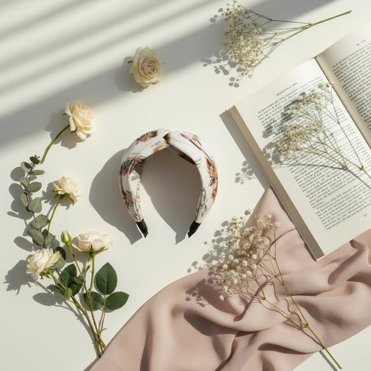 Beige Floral Hairband for Women & Girls - 1pc