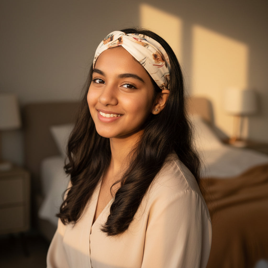 Beige Floral Hairband for Women & Girls - 1pc