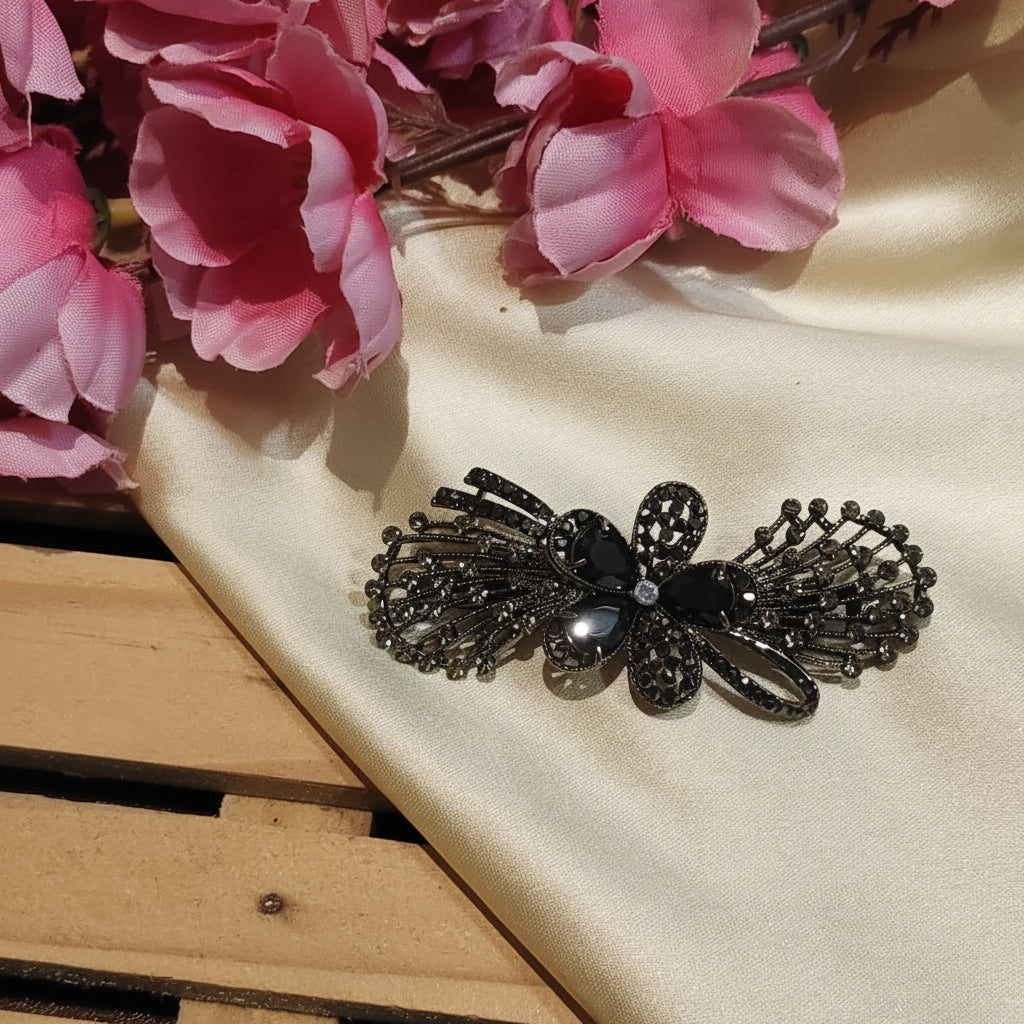 Black Crystal Hair Clip For Women - 1pc