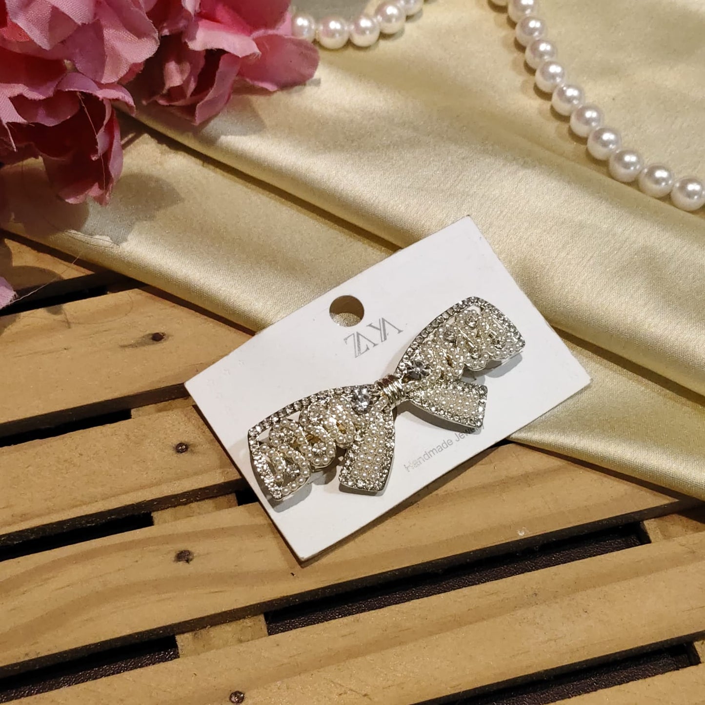 White Bow Hair Clip For Women & Girls - 1pc