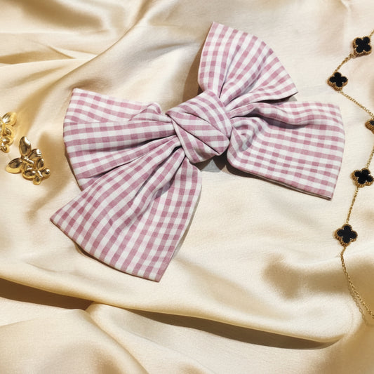 White Checks Bow For Women & Girls - 1pc