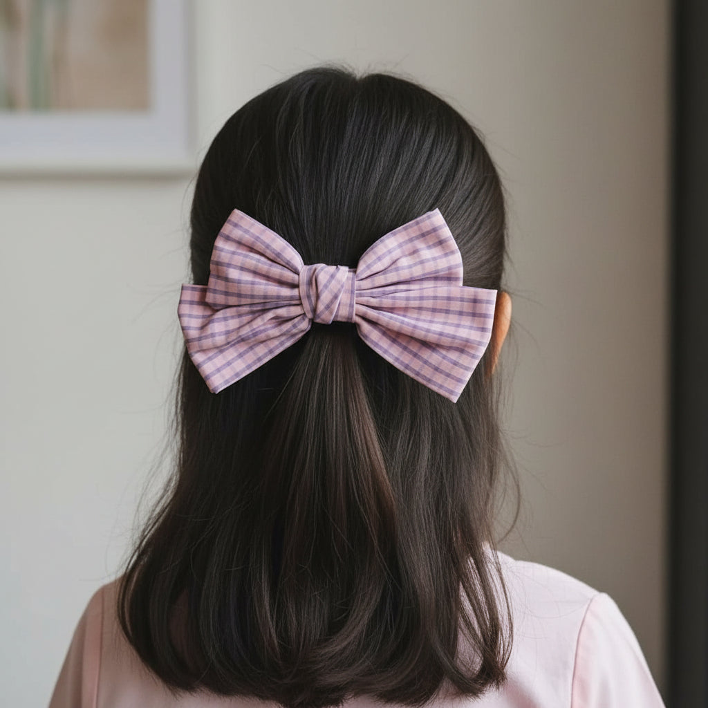 Checks Bow Pink and Blue For Women & Girls  - 1pc
