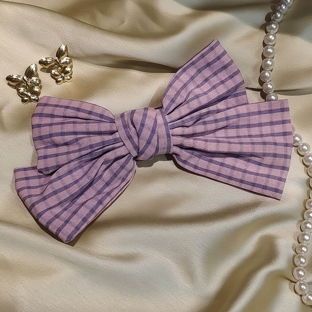 Checks Bow Pink and Blue For Women & Girls  - 1pc