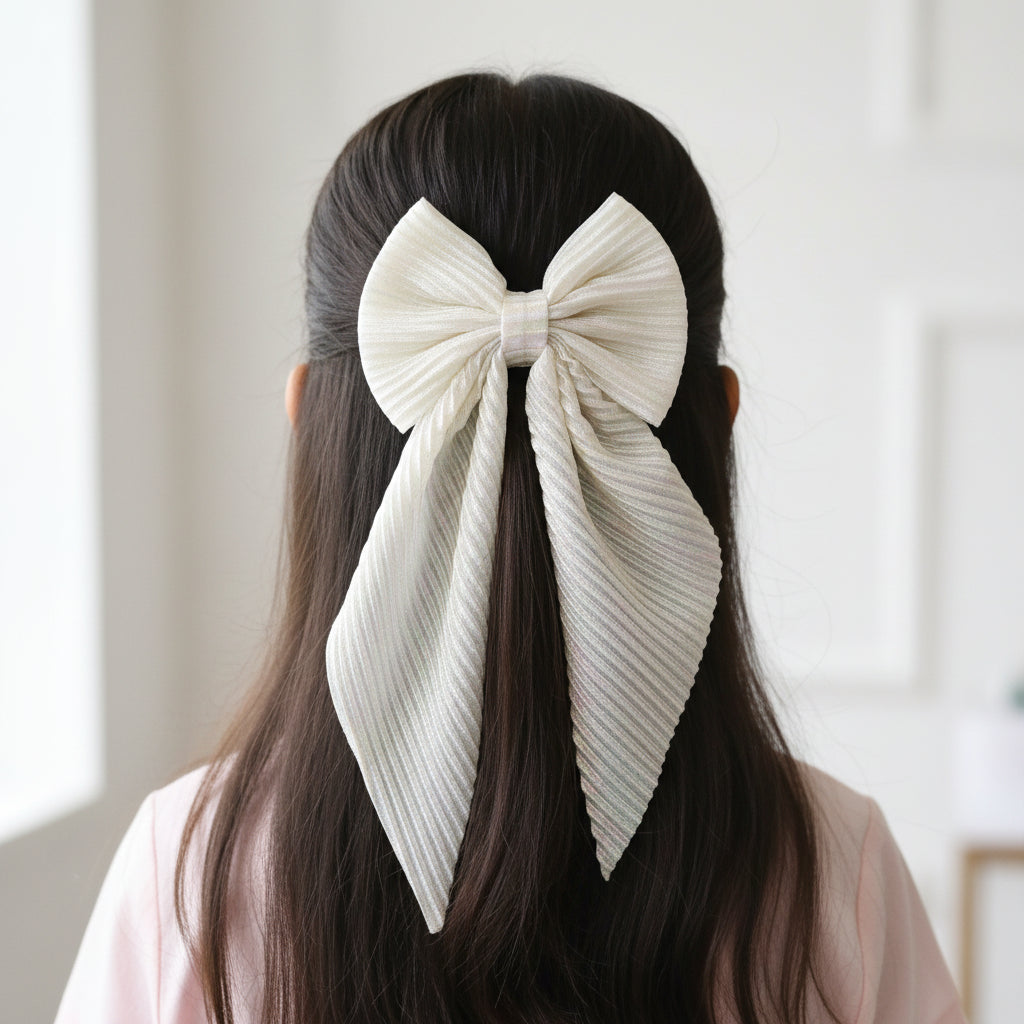Beige Shimmer Bow For Women & Girls - 1pc