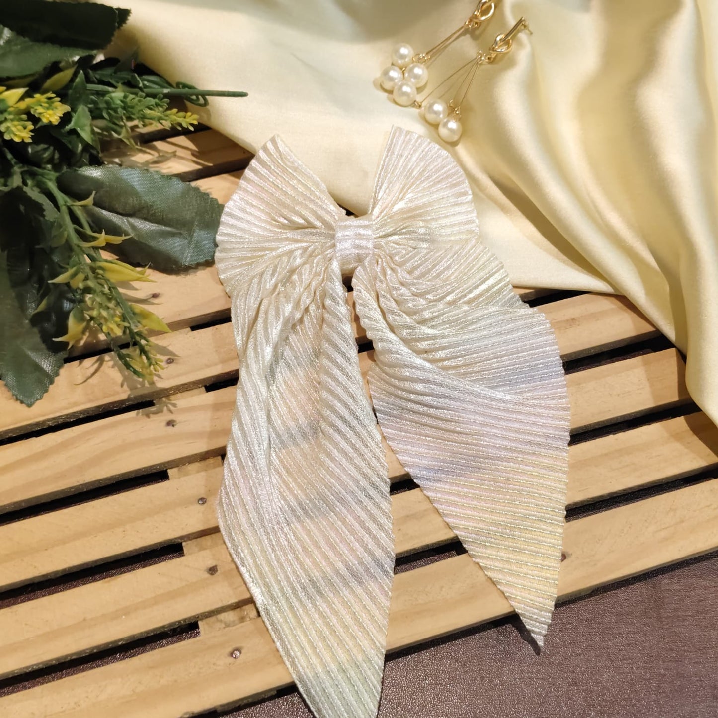 Beige Shimmer Bow For Women & Girls - 1pc