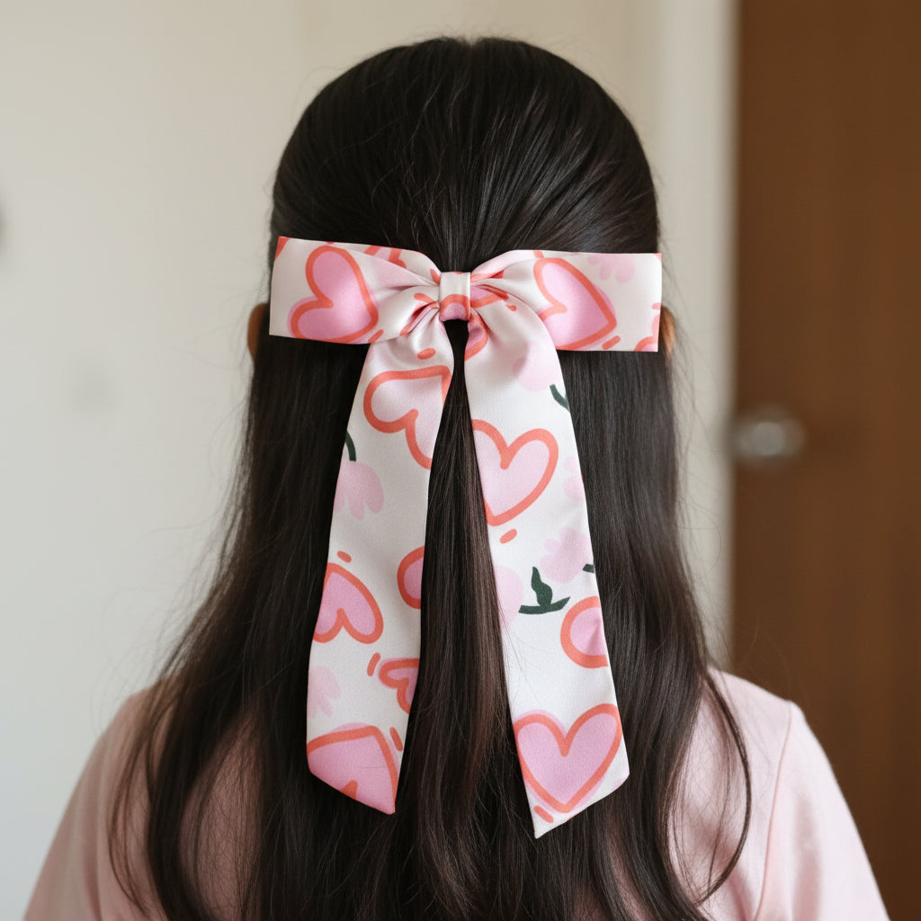 Pink Heart Bow For Women & Girls - 1pc