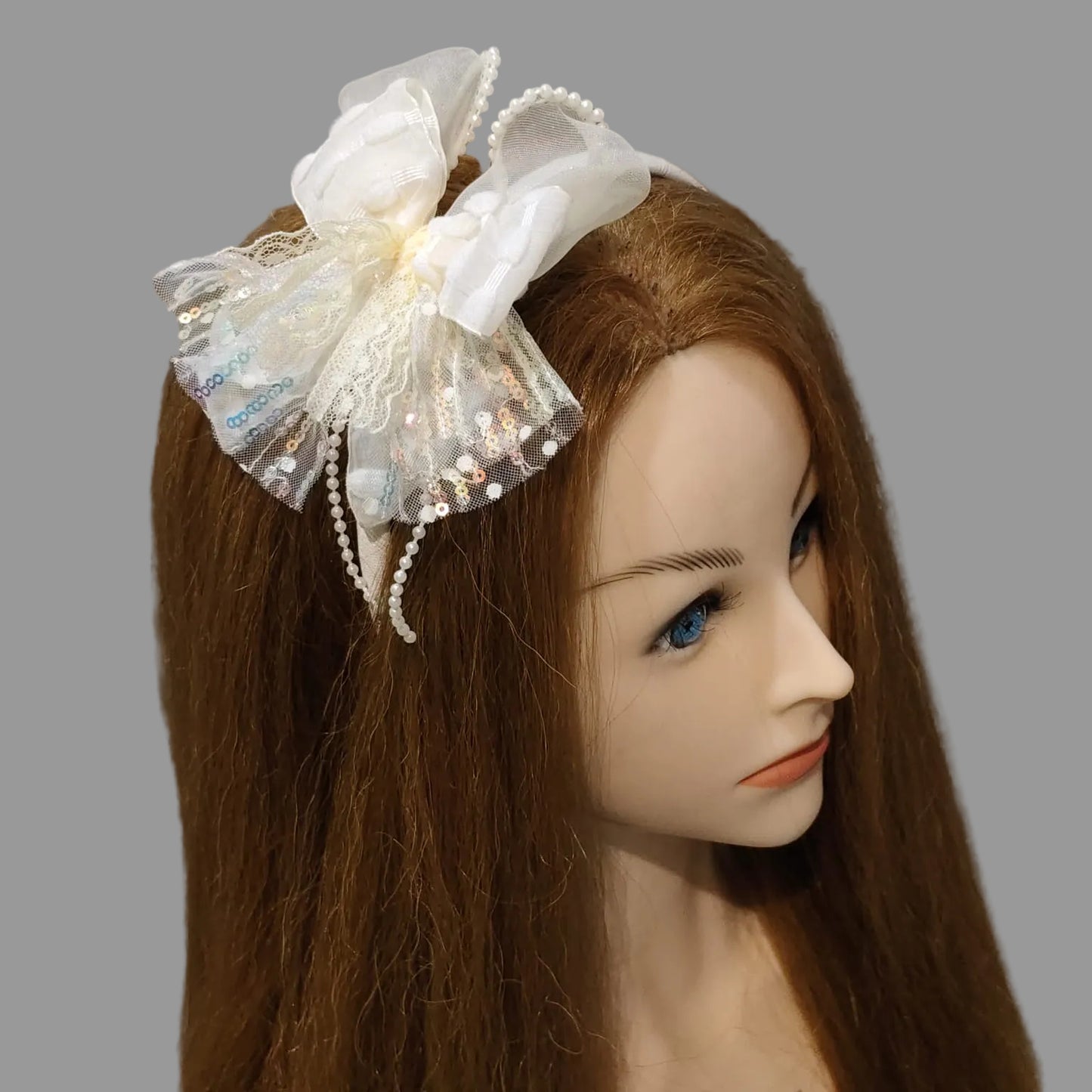White Bow Hairband for Girls - 1pc