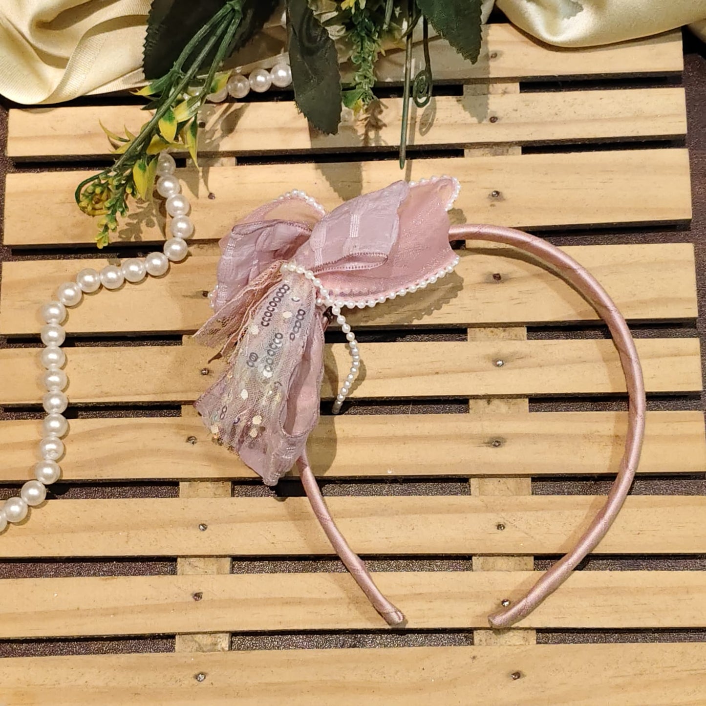 Peach Bow Hair Band For Girls - 1 pc