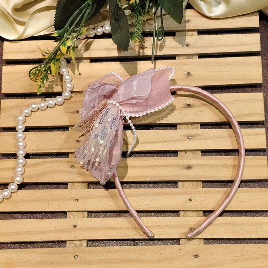 Peach Bow Hair Band For Girls - 1 pc