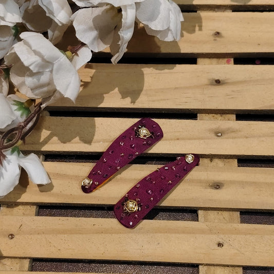 Purple Hand-Embroidered Hair Clip For Women - 1 pair
