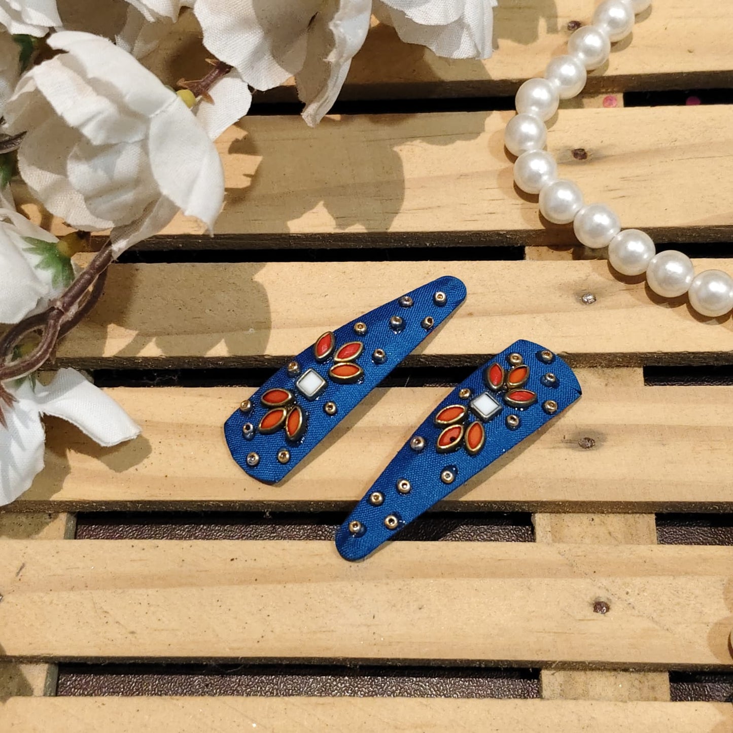 Blue Handmade Hair Clip For Women - 1 Pair