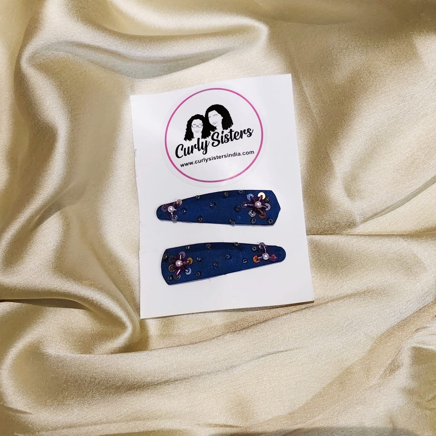 Blue Hand-Embroidered Hair Clip For Women - 1 Pair