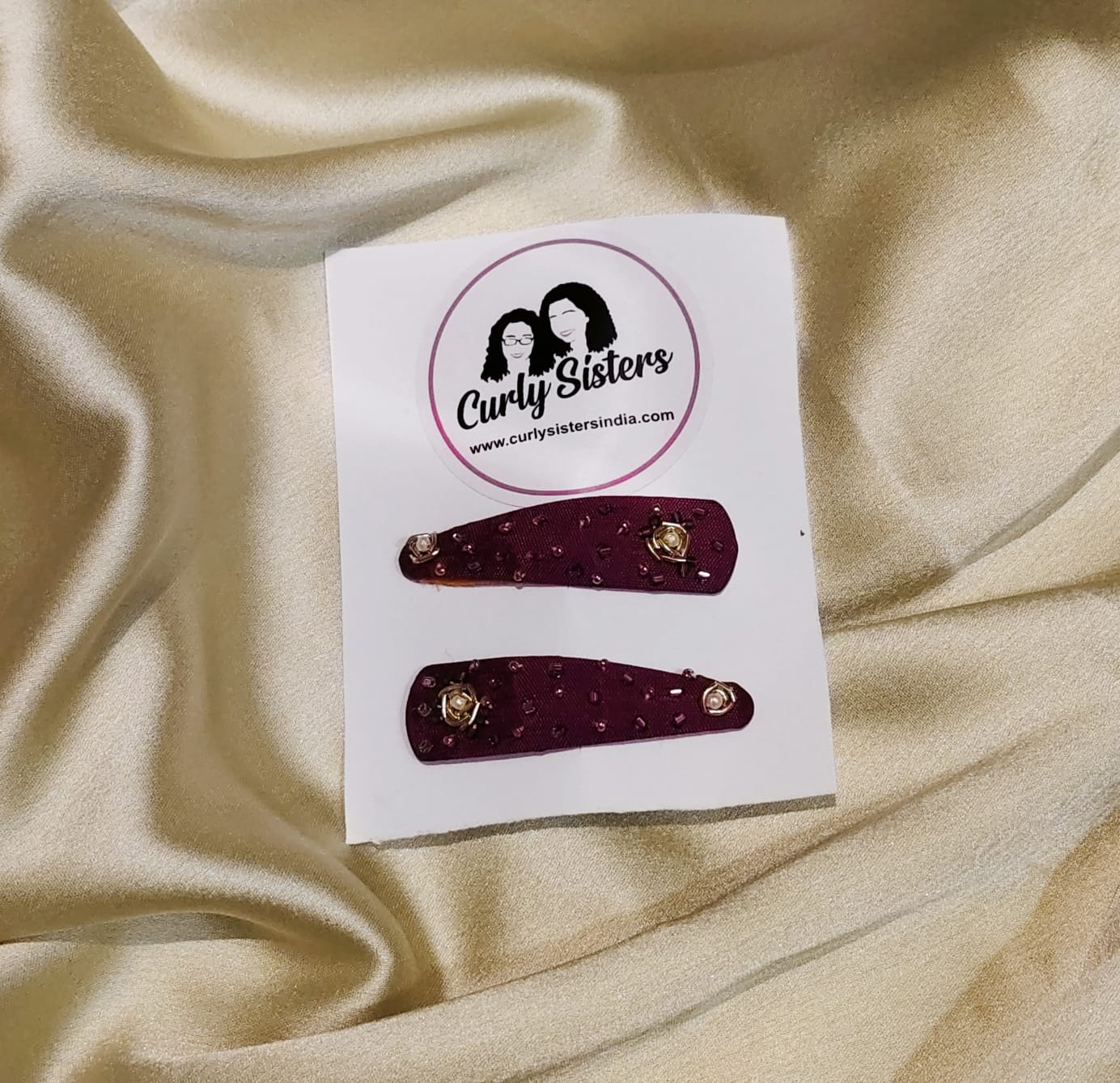 Purple Hand-Embroidered Hair Clip For Women - 1 pair
