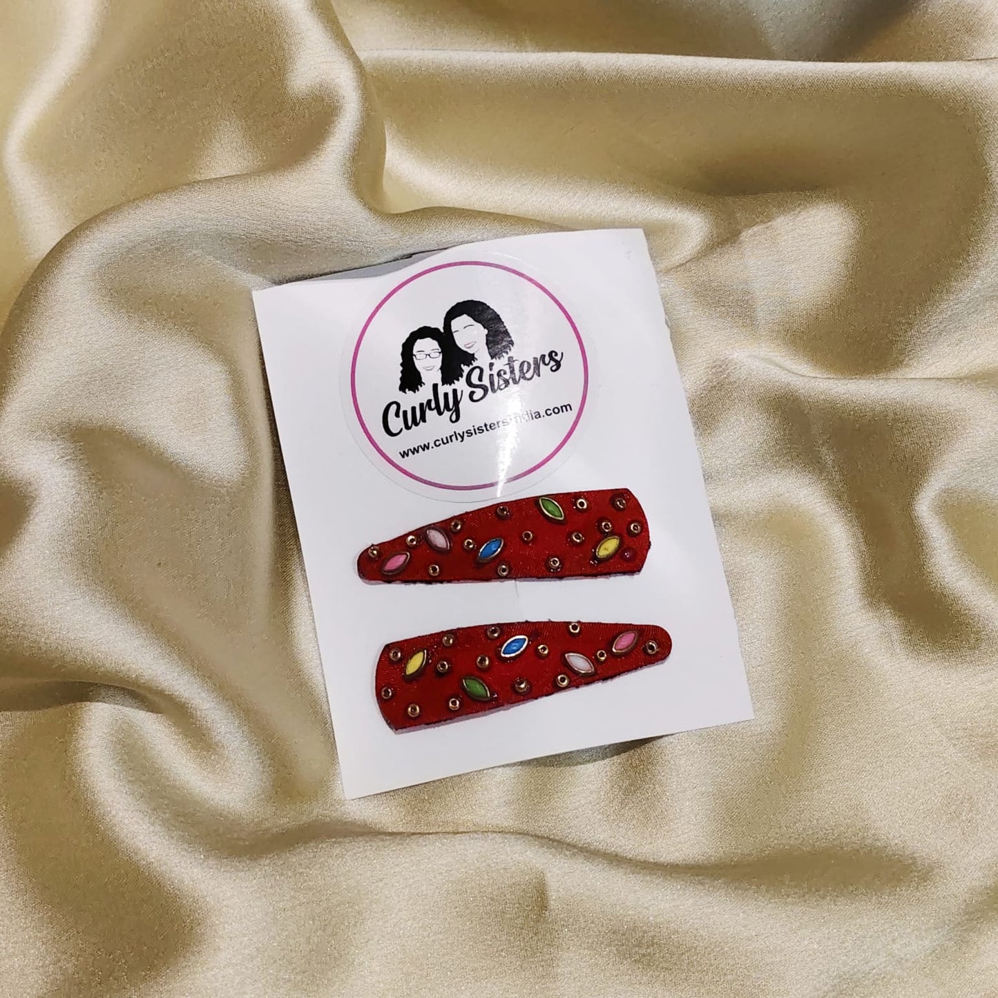 Red Hand-Embroidered Hair Clip For Women - 1 Pair