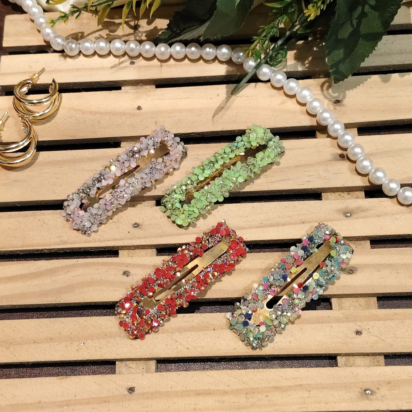 Crystal Hair Clips Multicolor For Women & Girls  - set of 4