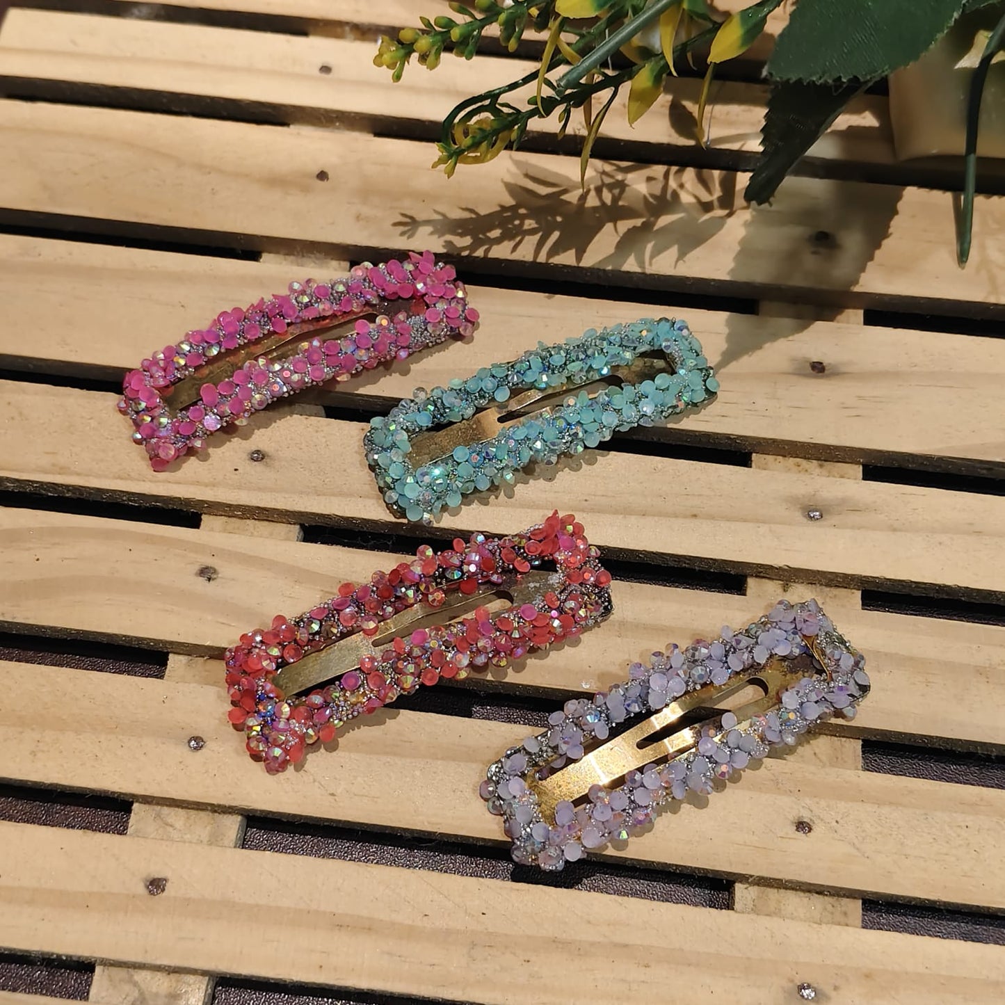 Crystal Rhinestone Hair Clips Multicolor For Women & Girls  - set of 4