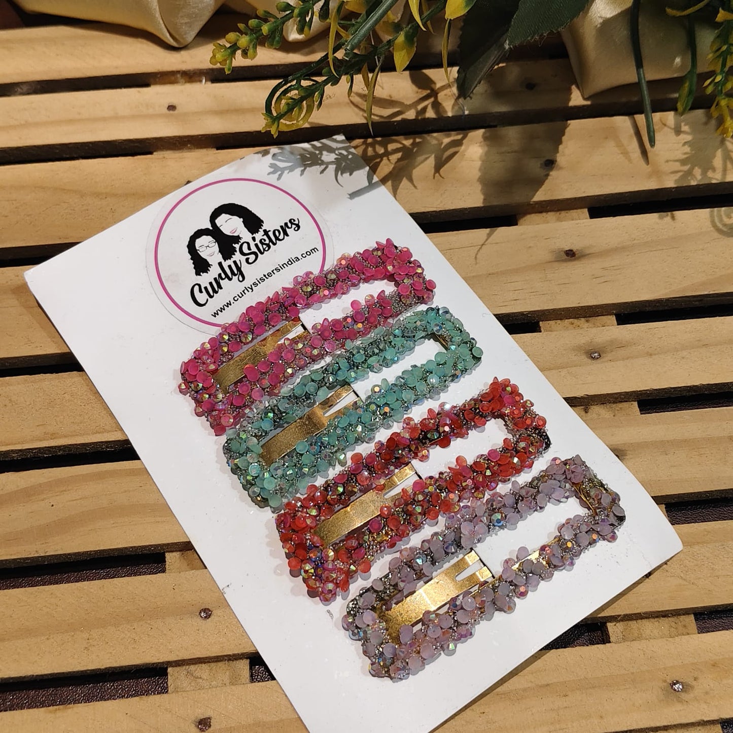 Crystal Rhinestone Hair Clips Multicolor For Women & Girls  - set of 4