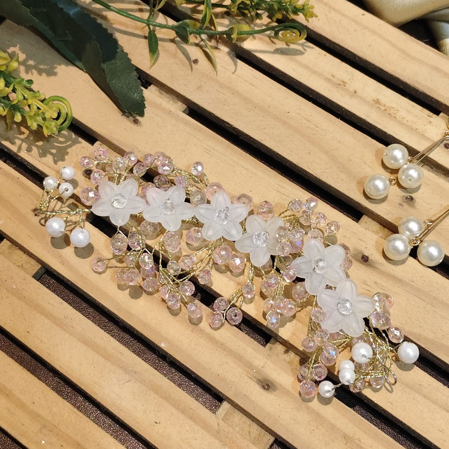 Crystal Floral Pink Hair Brooch For Women - 1pc