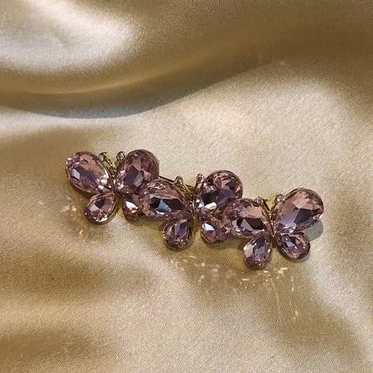 Pink Crystal Butterfly Hair Clip For Women - 1pc