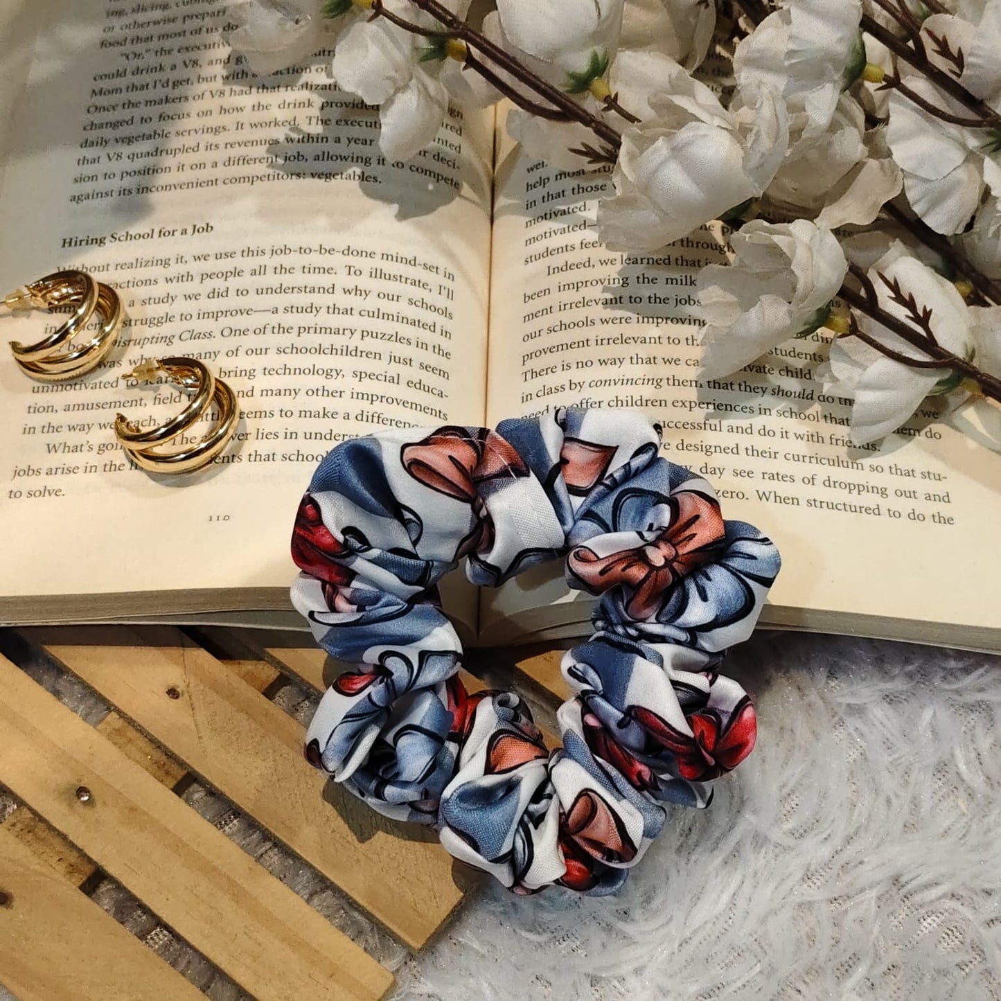 Satin Scrunchie Bow Print - 1 pc