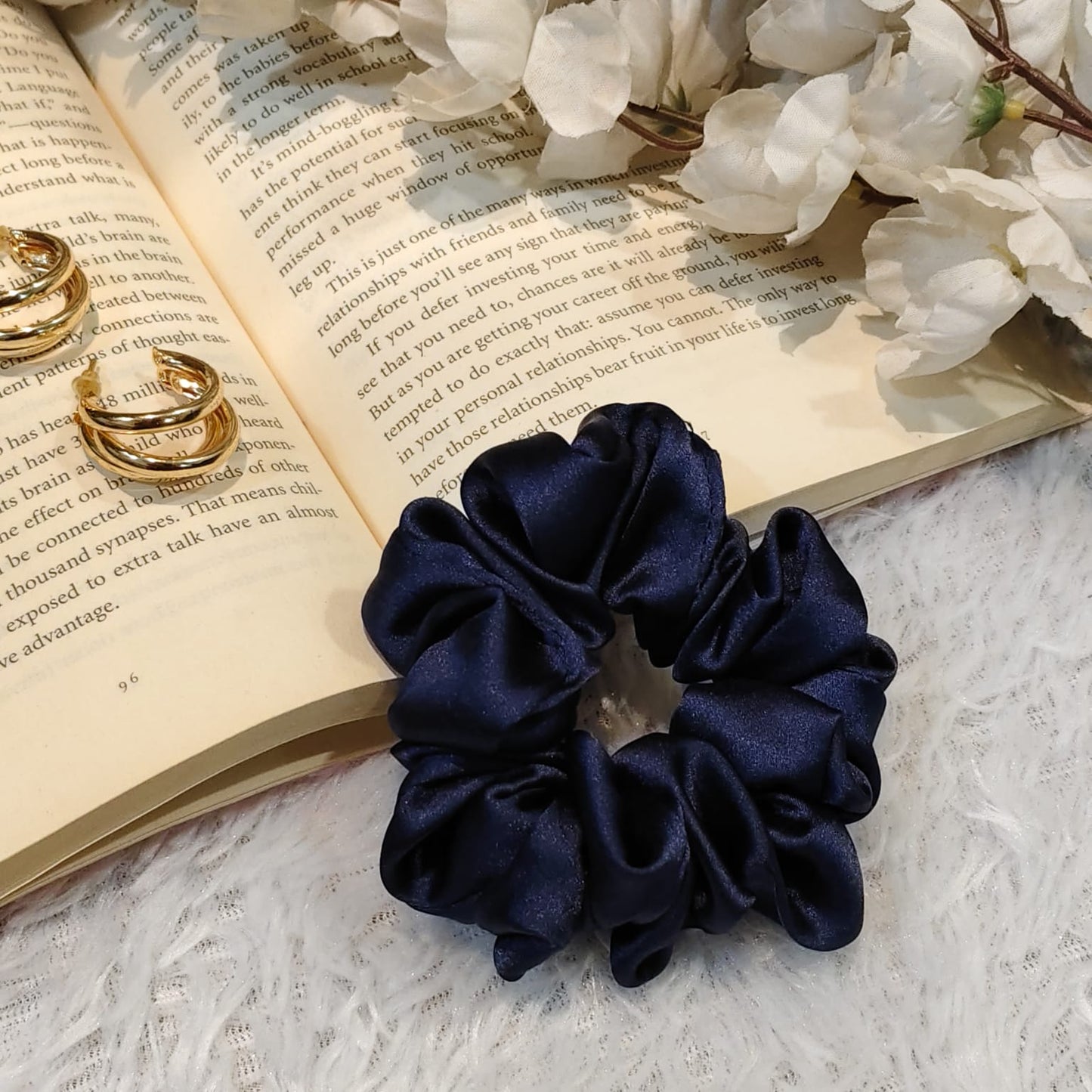 Satin Scrunchie Navy Blue Color - 1 pc