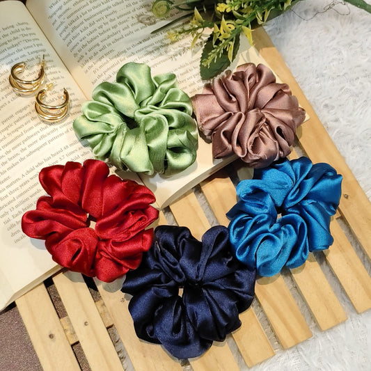 Satin Scrunchies Funky Colors - set of 5