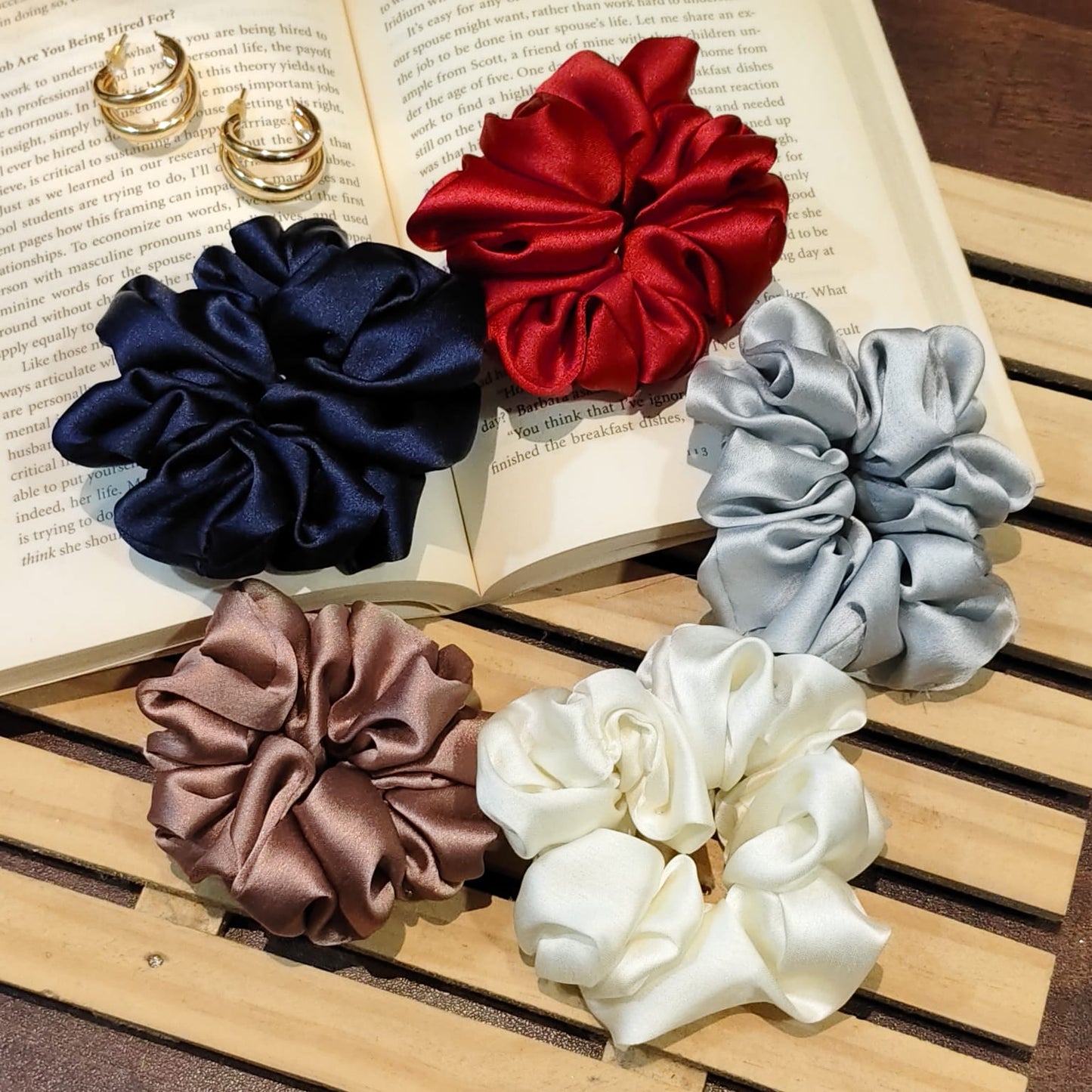Satin Scrunchies Neutral Colors - set of 5