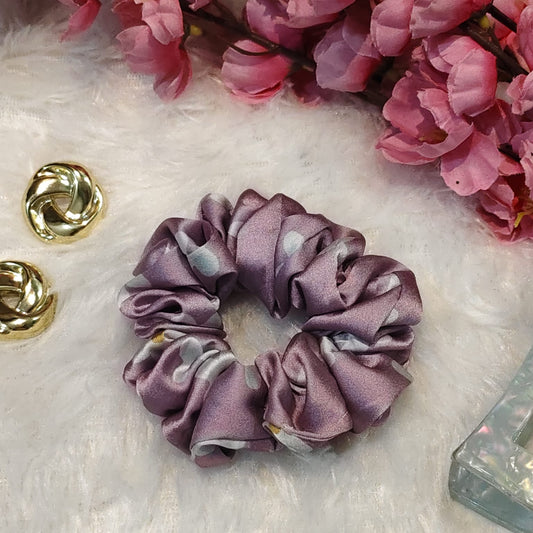 Satin Scrunchie Purple Print Floral - 1 pc