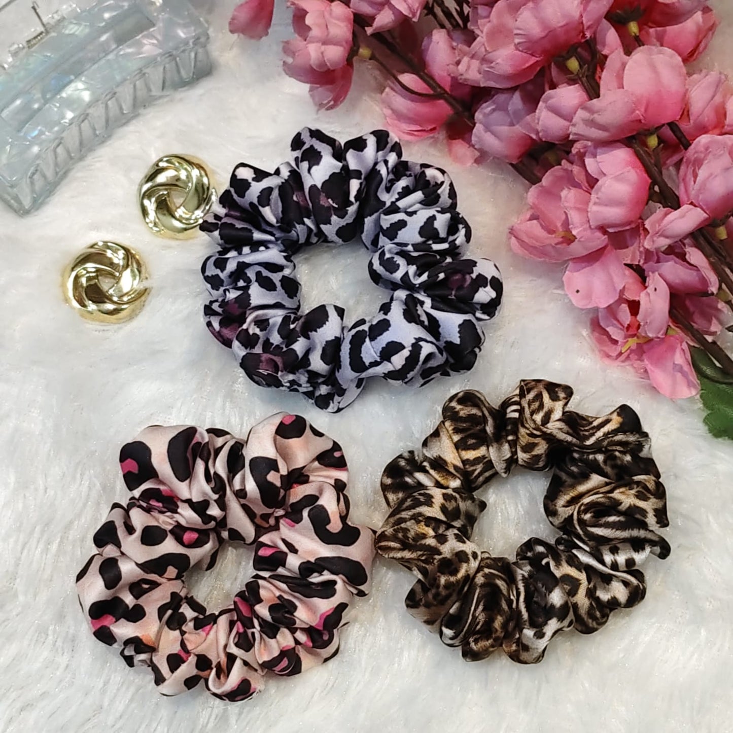 Satin Scrunchie Cheetah - Set of 3