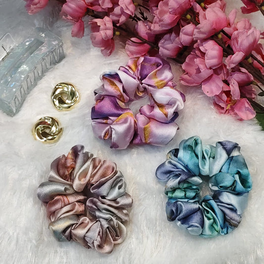Satin Scrunchie Marble Prints - Set of 3