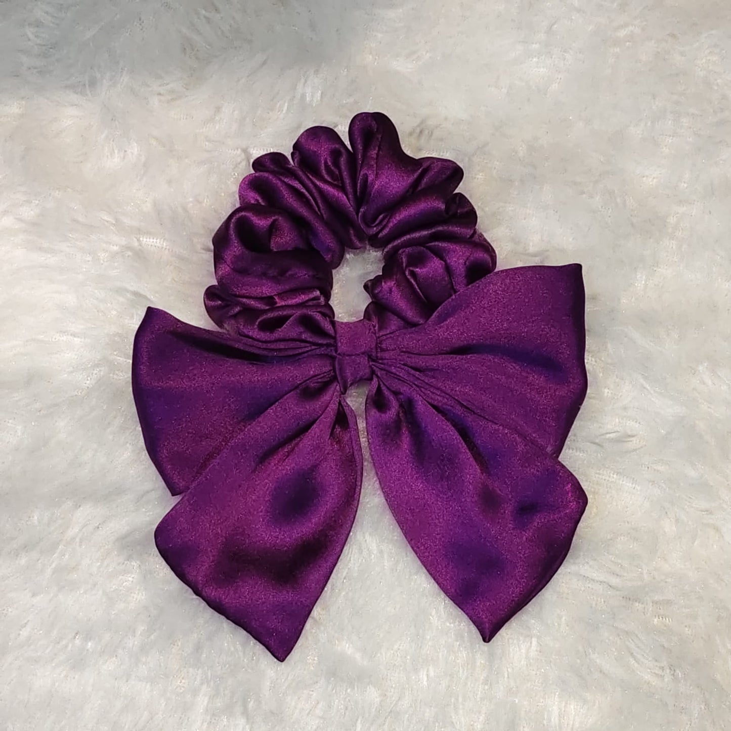 Purple Satin Bow Scrunchie - 1 pc