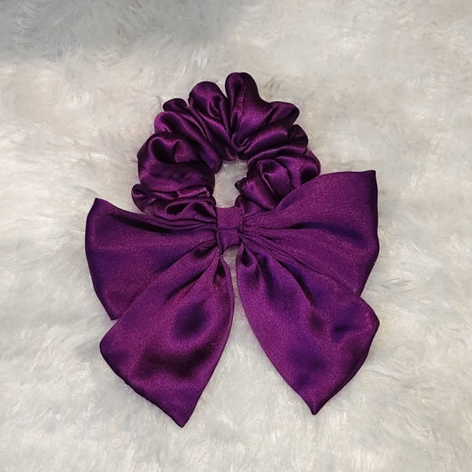 Purple Satin Bow Scrunchie - 1 pc