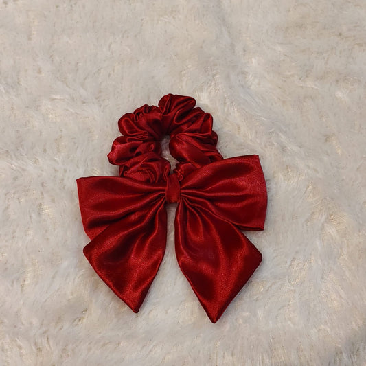 Red Satin Bow Scrunchie - 1 pc