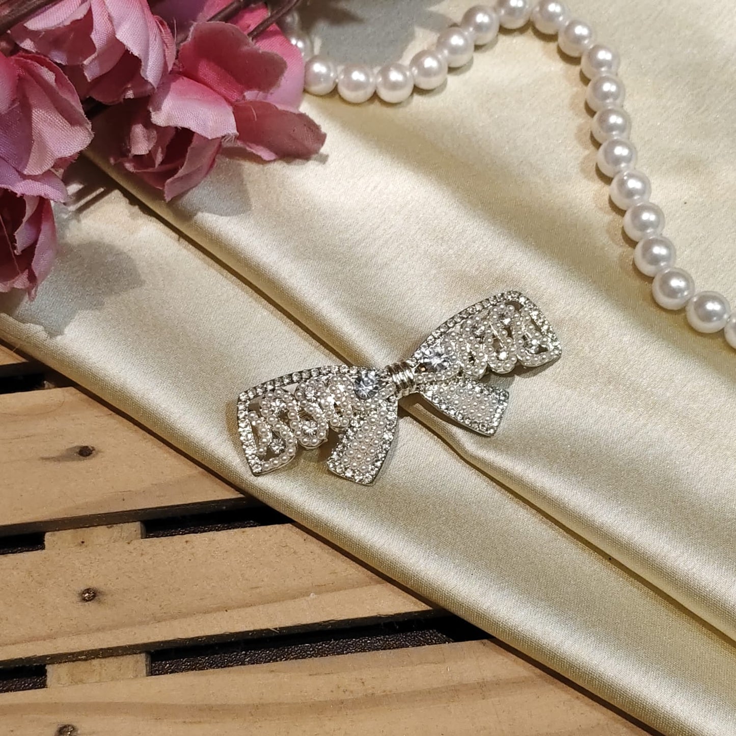 White Bow Hair Clip For Women & Girls - 1pc