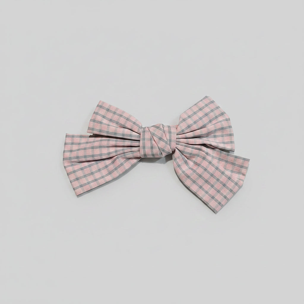 Pink Checks Bow For Women & Girls - 1pc