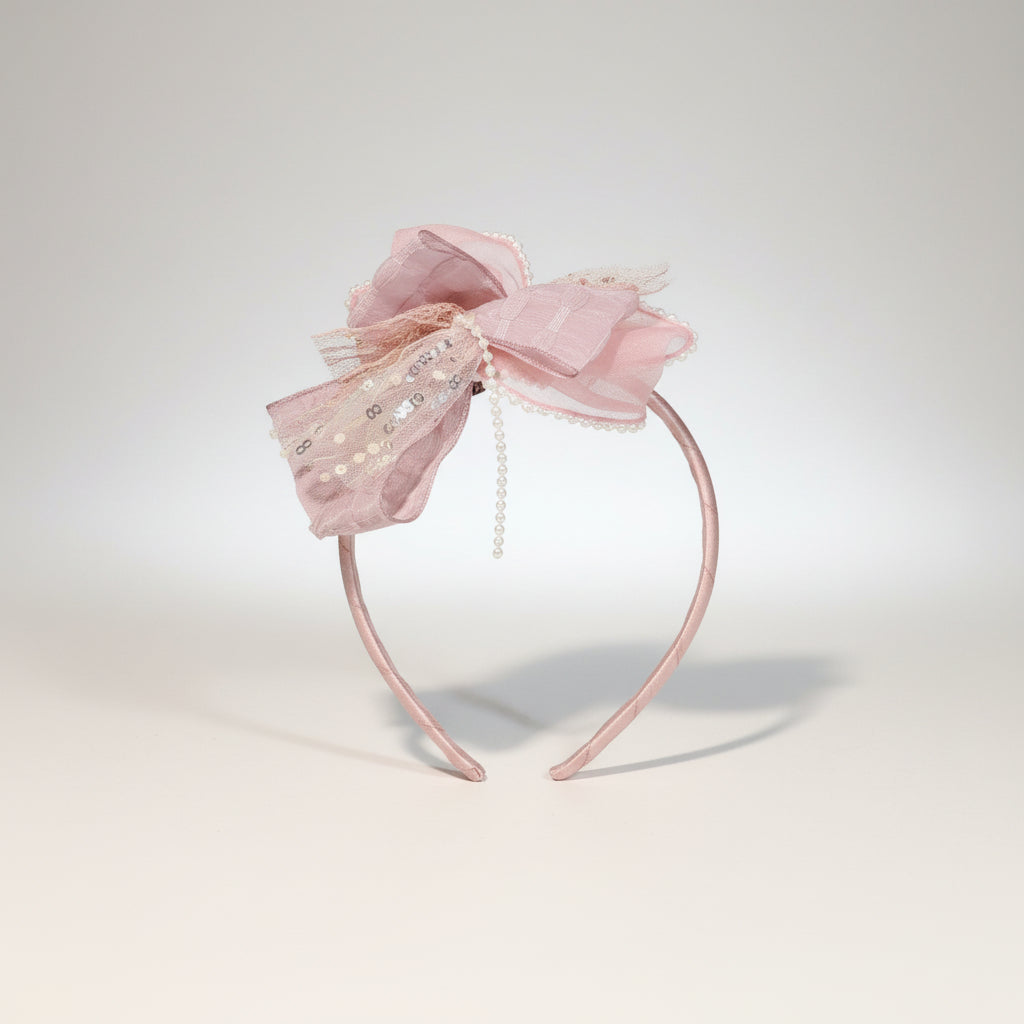 Peach Bow Hair Band For Girls - 1 pc