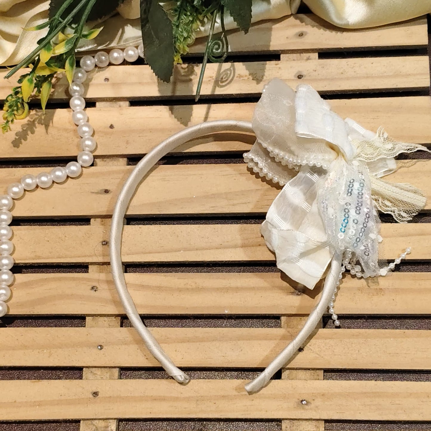 White Bow Hairband for Girls - 1pc