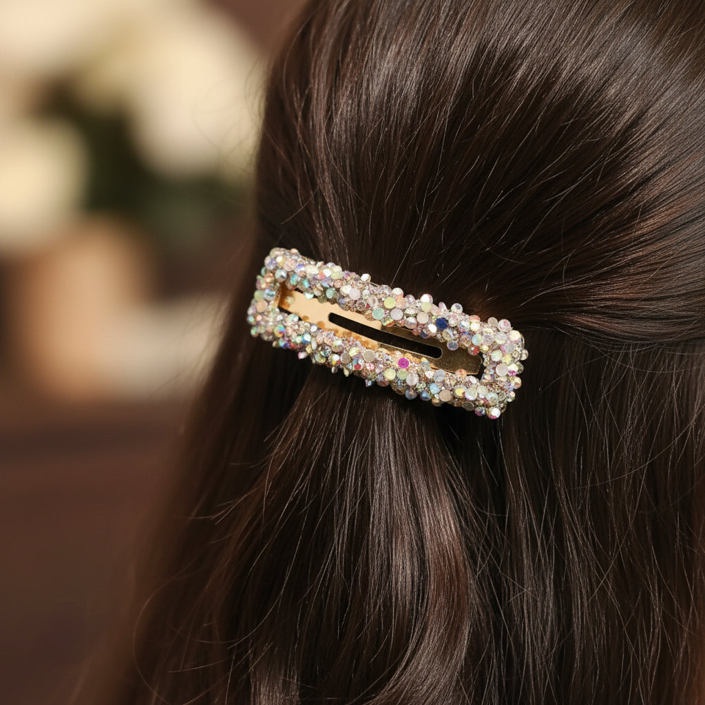 Crystal Hair Clips Multicolor For Women & Girls  - set of 4