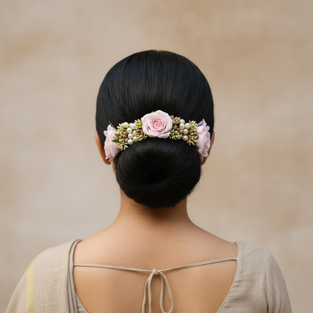 Pink Floral Hair Brooch For Women - 1pc
