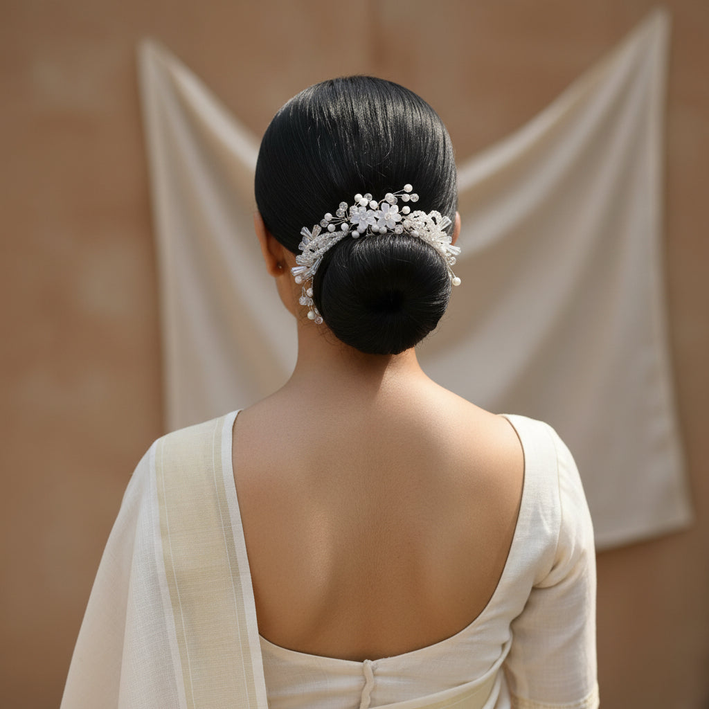Pearl & Crystal Hair Brooch For Women - 1pc